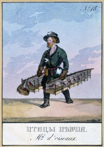 Travelling bird merchant - Engraving of the 19th century by Unknown artist
