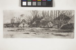Pool In Front Of A Village With An Allee Of Poplars by Unknown artist