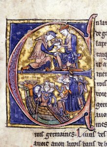 Two kings of Brittany: Bans de Berroye (father of Lancelot) and Boorz de Gaune. Manuscript: Conquest of the Holy Grail, written 717 years after the passion of our lord. Bibliotheque municipale de Rennes, ms. 255 (Collection of novels of the Round Table) by Unknown artist
