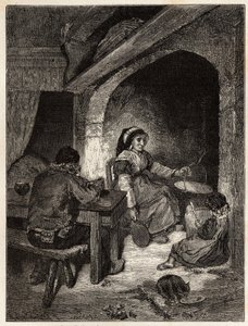 An inn fireplace at Saint Cernin, engraving to illustrate a voyage to the volcanoes of central France in 1864, in Le tour du monde, nouveau journal des voyages published under the direction of Edouard Charton by Unknown artist