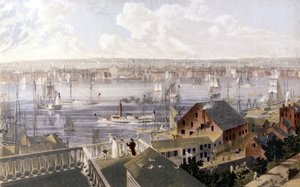 View of New York Harbour. Lithography Around the Middle of the 19th Century