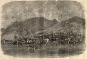 View of Victoria City in Hong Kong. Engraving in 