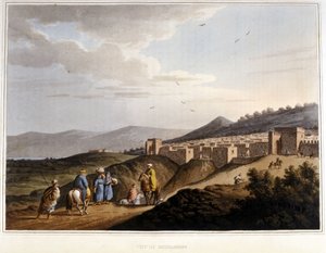 View of the city of Bethlehem in the West Bank. Fortifications. 19th century