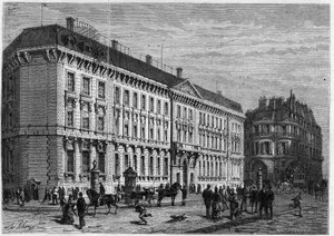 View of the facade of the Banque de France built by Gabriel Cretin (1812-1883) in Paris, rue Croix des petits champs