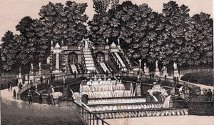View of the large waterfall in the park of Saint Cloud, France. The world illustrates 168 views. Undated (end 19th century) by Unknown artist