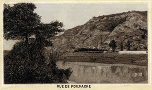 View of the village of Poilvache, Meuse Valley, Belgium. Chromolithography of the late 19th century by Unknown artist