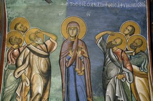 Virgin Mary among elect, fresco, Panayia Tou Araka Church (Church of Our Lady of Pea), Lagoudhera, Troodos mountains, Cyprus (1192)