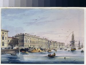 View of the Palace Quay in Saint Petersburg. (From the Album of Marie Taglioni).