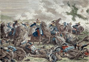 War of 1870: the battle of Froeschwiller Woerth (or battle of Reichshoffen) on 06/08/1870 which saw the victory of Germany - Engraving of the 19th century - Paris, Musee de l