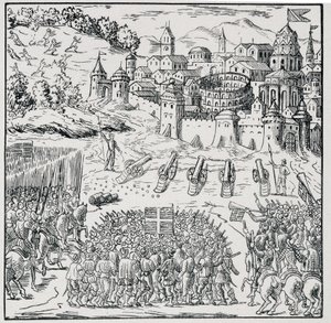 War of Religions: The City of Nîmes Besieged by the Army of the King (Henry III) in 1576 - in Collection of 39 Figures Representing the Calamities of France from 1562 to 1586 by Louis Perrin Imprimerie