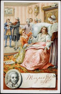 Wolfgang Amadeus Mozart (1756-1791) in the last days of his life. Chromolithography of the 19th century by Unknown artist