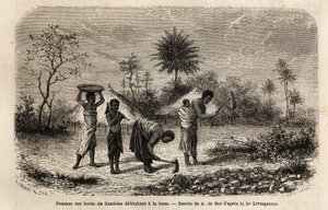Women from the banks of the Zambeze defriching a hoe