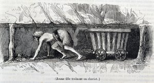 Young girl working in the coal mines in England by Unknown artist