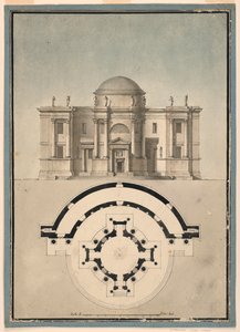 Design for a Classical Temple with a Tempietto and Semicircular Aedicule by Unknown, Italian