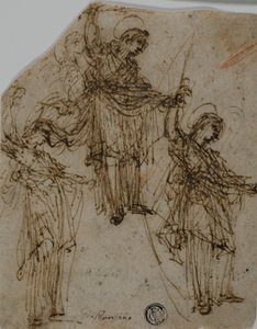 Sketches of a Standing Saint Holding a Sword (front); Sketches of Figures and Heads (back)