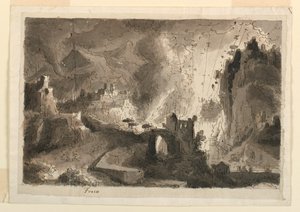 Stage Design, Town Burning, ca. 1810–20