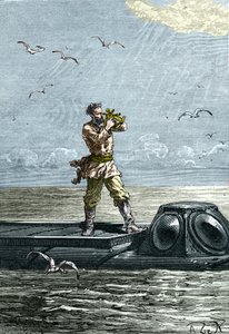 20,000 leagues under the sea. Captain Nemo on the submarine Nautilus. Illustration from the novel by Jules Verne Twenty thousand leagues under the seas