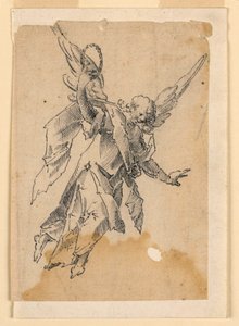A Flying Angel Carrying a Wreath