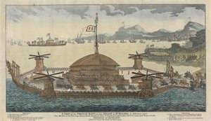 A View of the French Raft, as seen Afloat at St. Maloes, in February 1798. The machine is 600 Feet long and 300 broad, mounts 500 pieces of Cannon, 36 & 48 pounders, and is to convey 15,000 Troops for the Invasion of England. by Unknown artist