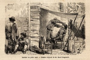 A Barber in the Wind in the Streets of Rome. Engraving to Illustrate the Voyage to Rome, by Francis Wey, in 1864-1868, Published in Le Tour du Monde, Nouveau Journal des Voyages