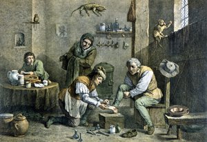 A country doctor caring for one of his patients by Unknown artist