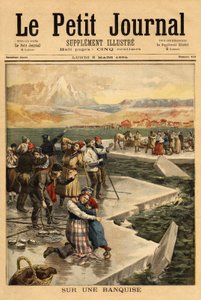 A huge block of ice breaks from the mainland at Helsingfors, taking over 500 people and 20 horses into the open sea. Engraving in Le petit journal 5/03/1894. Selva