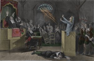 A lightning burns the chains of a witch during her trials in Salem