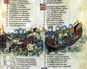 A naval battle. 13th century miniature by Unknown artist