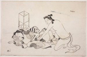 A sheet from a shunga album by Unknown artist