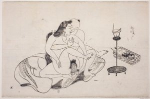 A sheet from a shunga album by Unknown artist