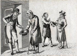 Amone. Beggars tending hats to accommodate coins by Unknown artist
