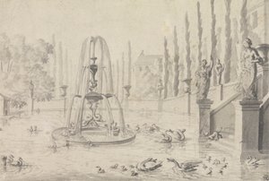 An Ornamental Pool and Fountain by Unknown artist