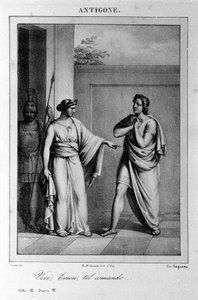Antigone Act I, scene 3. Italian tragedy by Vittorio Alfieri written in 1783 after Greek mythology. Engraving of the 18th century by Unknown artist
