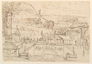 Antique Buildings on Hillside by Unknown artist