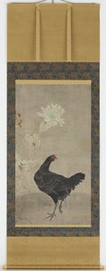 Black Hen and a Sunflower by Unknown artist