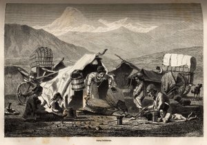 Bohemian camp. Engraving to illustrate the voyage in the provinces of the Caucasus, by Basile Vereschaguine, in 1864-1865, published in 
