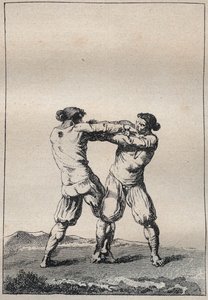 Breton wrestlers engraving in 