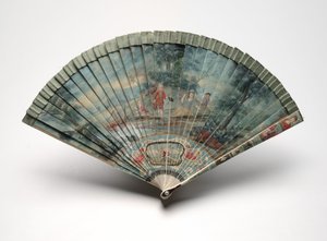 Brisé fan with a scene of two couples in a landscape, c.1700-25