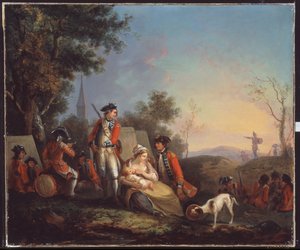 British infantrymen of a royal regiment in an encampment