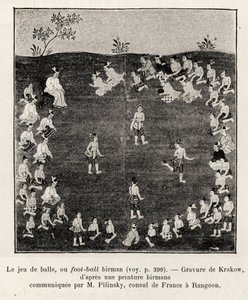 Burmese Football or Ball Game. Engraving by Krakow to illustrate the story 