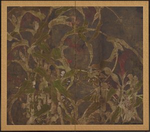 Coxcombs, maize and morning glories