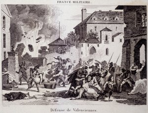 Defense of Valenciennes (by the Republicans against the British and Austrians in 1794). Engraving of the 19th century by Unknown artist