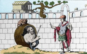 Diogenes the Cynic, Greek philosopher, in his barrel tells Alexander the Great Let you see my sun
