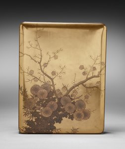 Document Box (Ryōshibako) with Chrysanthemum and Plum (lid) by Unknown artist