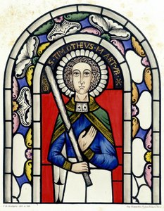 Engraving representing the stained glass of Saint Timothy, from the Church of Neuviller