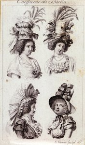 Fashion 18th century: the hats of Berlin women. Engraving from 1793. by Unknown artist