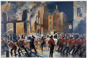 Fire and firefighters in New York by Unknown artist