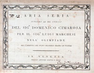 First page of the musical score of Aria Seria by Domenico Cimarosa by Unknown artist