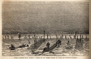 Fish traps, placed on the banks of the Yukon River (extreme northern Canada). Engraving to illustrate the voyage and adventures in English Colombia, Vancouver Island and Alaska, by Frederick Whymper by Unknown artist