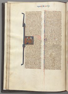 Fol. 20v, Exodus, historiated initial H, Moses and two followers with the tablets of the law by Unknown artist